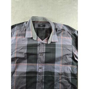 Hugo Boss Button Up Shirt Mens XL Grey Plaid Slim Fit Long Sleeve *Read